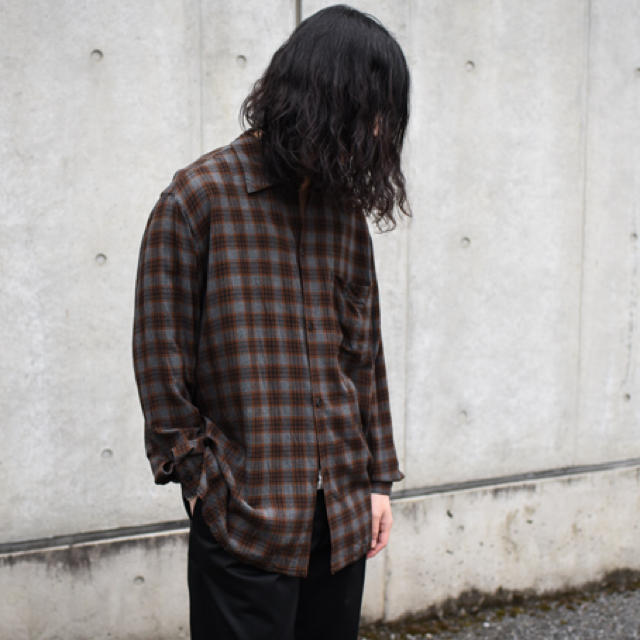 comoli レーヨン オープンカラー チェックシャツ 19ss