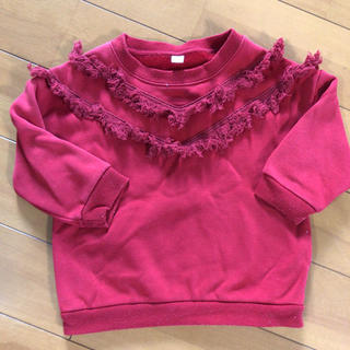 ニシマツヤ(西松屋)の赤 フリンジ付き 裏起毛 トレーナー 90(Tシャツ/カットソー)
