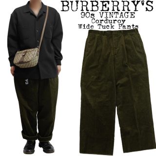 バーバリー(BURBERRY)の美品★BURBERRY★バーバリー★90s★コーデュロイ ワイドパンツ★オリーブ(スラックス)