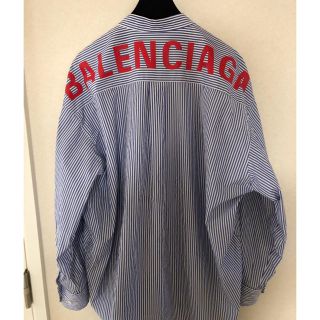 バレンシアガ(Balenciaga)のバレンシアガ　17AWロゴストライプボウタイロングシャツ(シャツ/ブラウス(長袖/七分))