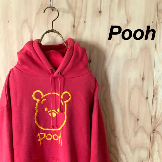 Disney Pooh ビッグ刺繍 ビッグシルエット フーディパーカー レッド