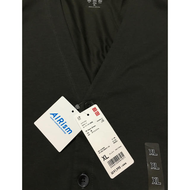 UNIQLO(ユニクロ)のユニクロ MEN エアリズム UVカットカーディガン XL／ダークグリーン 新品 メンズのトップス(カーディガン)の商品写真