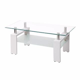 ☆特価☆ガラステーブル  幅98cm 強化ガラス天板  ホワイト(ローテーブル)