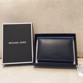 マイケルコース(Michael Kors)の定価18,000円 MICHAEL KORS レザー名刺入れ ネイビー(名刺入れ/定期入れ)