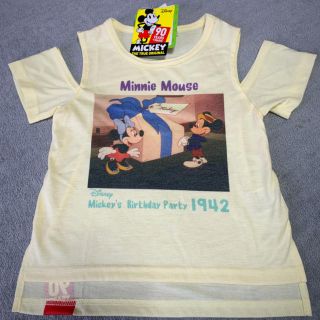 ディズニー(Disney)のビンテージ ミッキー Tシャツ オフショル イエロー 子供　100(Tシャツ/カットソー)