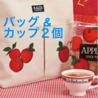 カルディ(KALDI)のカルディ　りんご バッグ & カップ２個(トートバッグ)