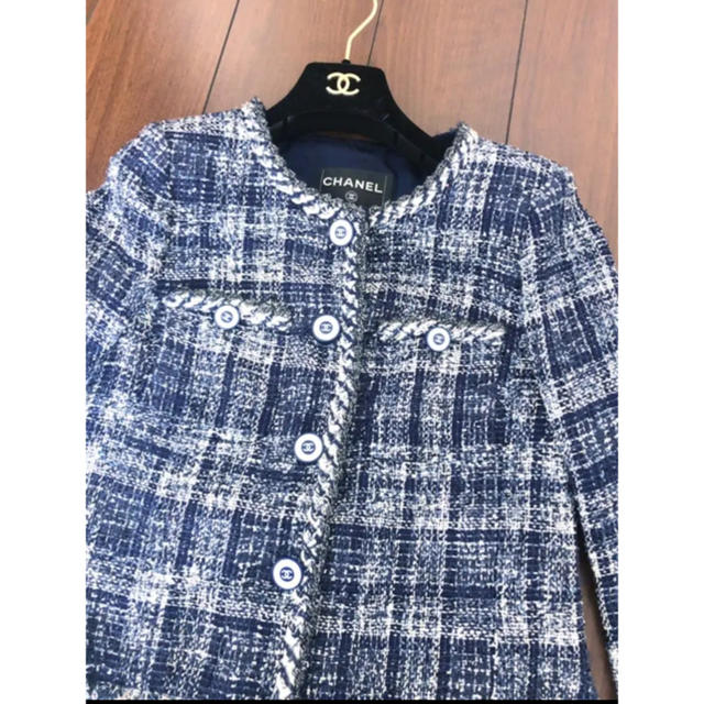 超話題新作 - CHANEL Chanel ツイードジャケット ネイビー ノーカラー