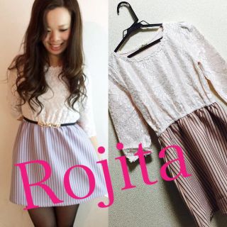 ロジータ(ROJITA)のレース×ストライプドッキングワンピース(ミニワンピース)