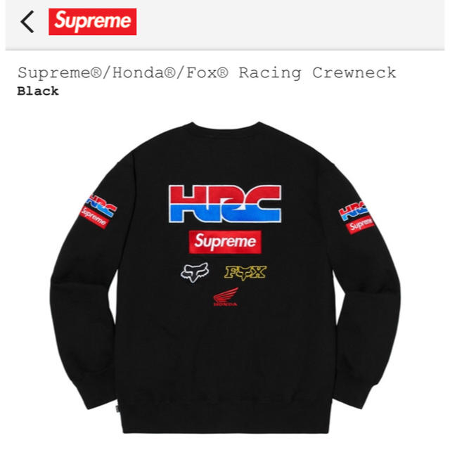 Supreme/Honda/Fox Racing Crewneck M 黒