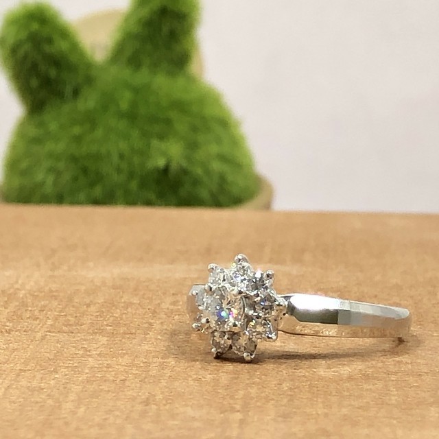 最終❤️Pt900 フラワー ダイヤモンドリング 0.51ct 14号 鑑別書付