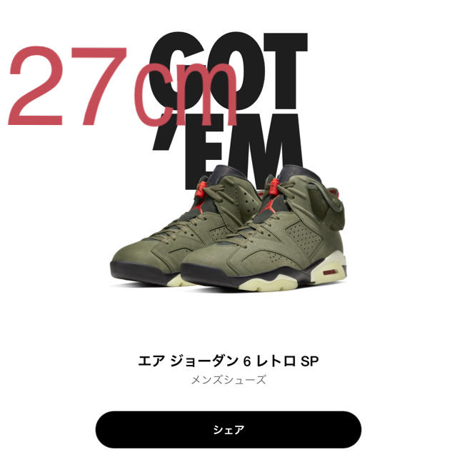 NIKE(ナイキ)のairjordan6 Cactus Jack Travis Scott メンズの靴/シューズ(スニーカー)の商品写真