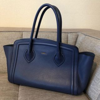 フルラ(Furla)の【FURLA】 美品 カレッジ レザー トートバッグ ネイビー(トートバッグ)