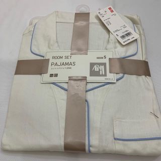 ユニクロ(UNIQLO)の新品★UNIQLO コットンパジャマ S  前開き オフホワイト×水色(パジャマ)