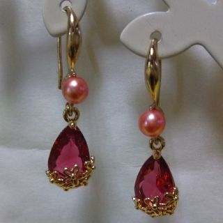 しずく ガラス フック ピアス ピンク(ピアス)