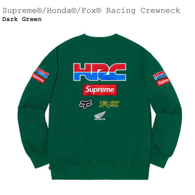 L 緑 Supreme Honda Fox Racing Crewneck