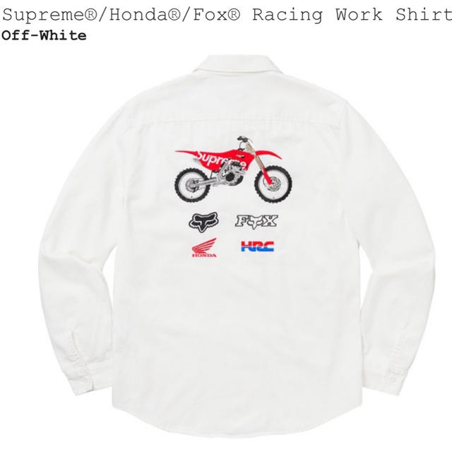 M 白 Supreme Honda Fox Racing Work Shirt