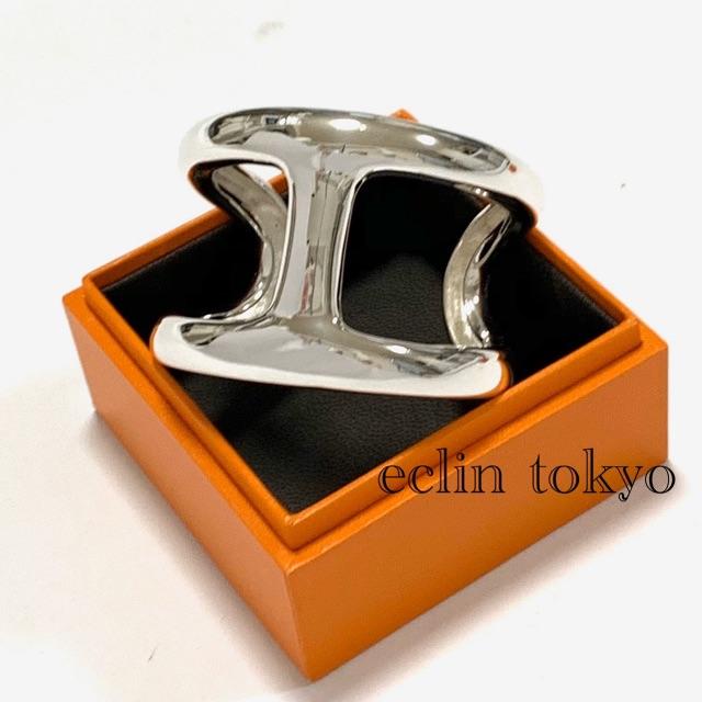 HERMES - エルメス オズモース シルバー シェーヌダンクル ワイド バングル E1433