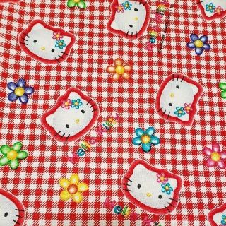 サンリオ(サンリオ)のHello kittyプリント生地(赤チェック)(生地/糸)