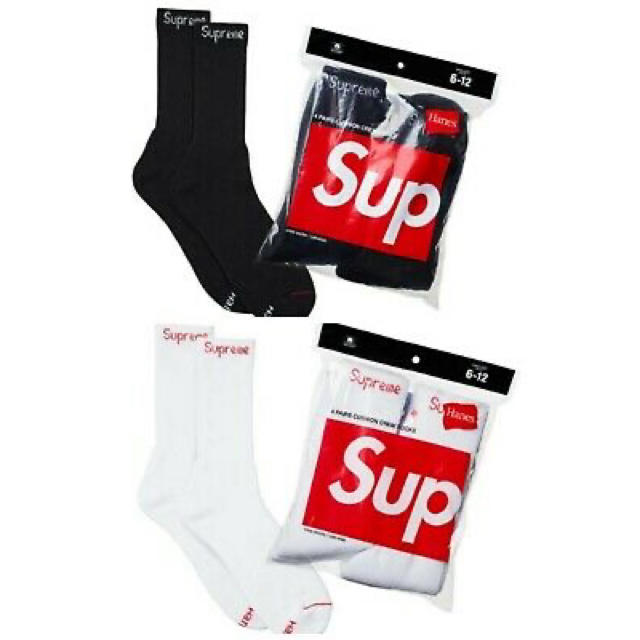 Supreme(シュプリーム)のSupreme Hanes ソックス　2足　白　黒 メンズのレッグウェア(ソックス)の商品写真