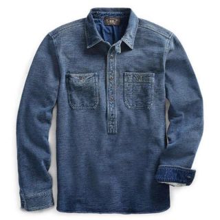 ダブルアールエル(RRL)の新品*RRL*インディゴ テリー ベースボール ポップオーバー*M*　(スウェット)