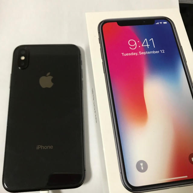 値下げiPhone X 64GB スペースグレイ！ギス無し！新品イヤホン箱付き！スマートフォン/携帯電話