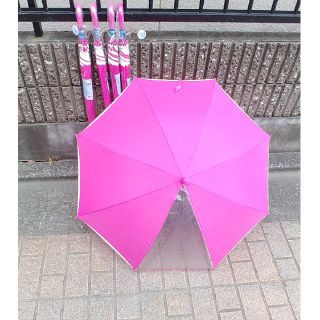 ★未使用品 子供用ジャンプ傘 5本セット 透明窓付き ピンク 50cm★(傘)