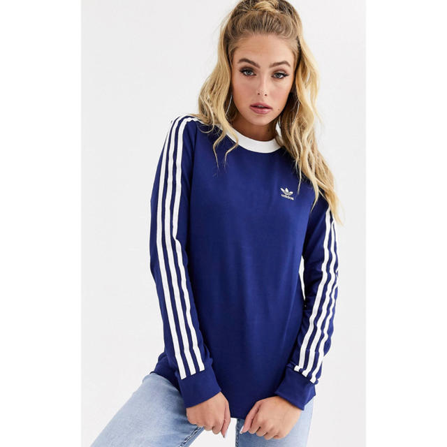 adidas(アディダス)の【Mサイズ】adidas アディダス 3ストライプ ロングスリーブ ネイビー レディースのトップス(Tシャツ(長袖/七分))の商品写真