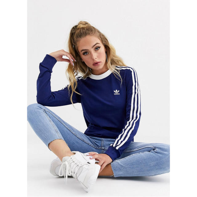 adidas(アディダス)の【Mサイズ】adidas アディダス 3ストライプ ロングスリーブ ネイビー レディースのトップス(Tシャツ(長袖/七分))の商品写真