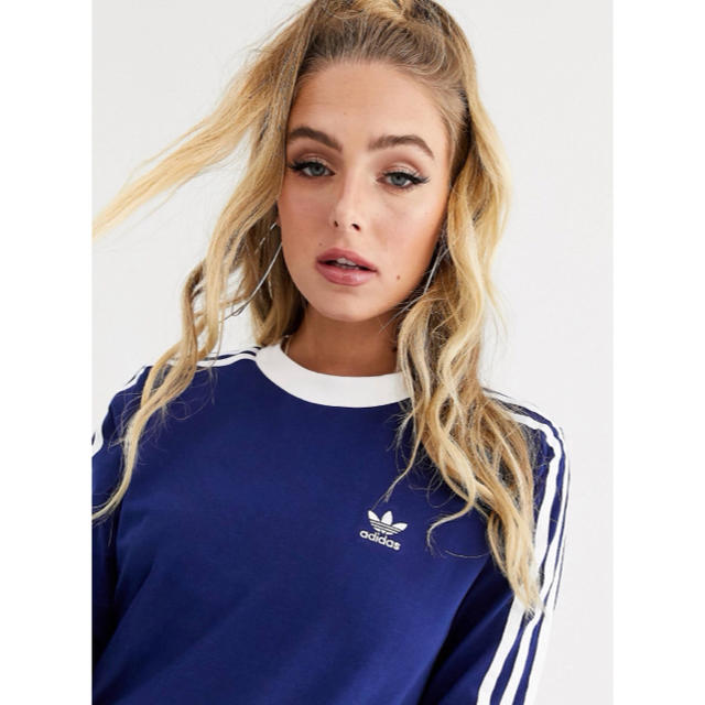 adidas(アディダス)の【Mサイズ】adidas アディダス 3ストライプ ロングスリーブ ネイビー レディースのトップス(Tシャツ(長袖/七分))の商品写真