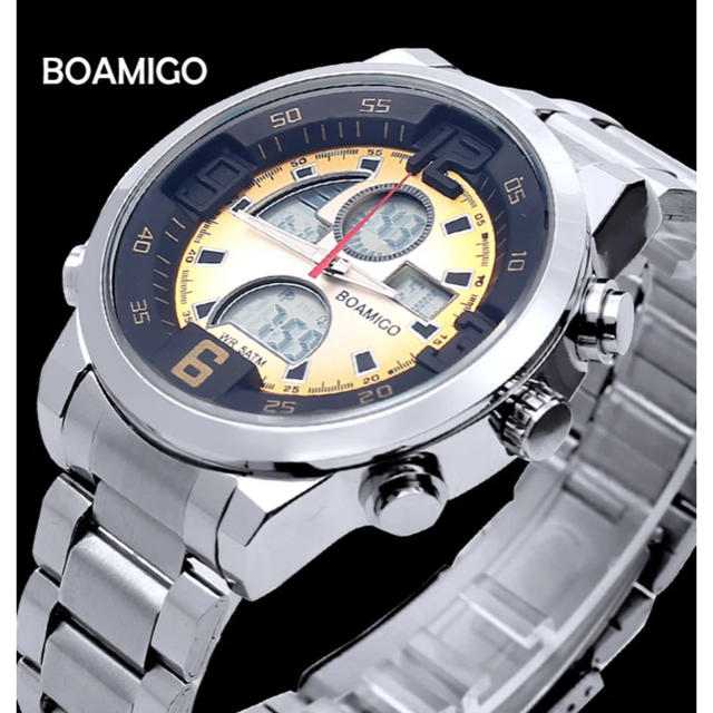 デュアルディスプレイ デジアナ レインボーライト シルバー×ブラック&ゴールド メンズの時計(腕時計(デジタル))の商品写真