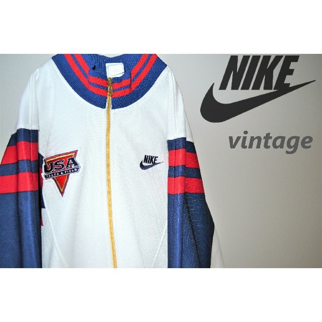 NIKE - 希少!銀タグ 90s NIKE デカロゴ 刺繍 USA ジャージ 白 ナイキ