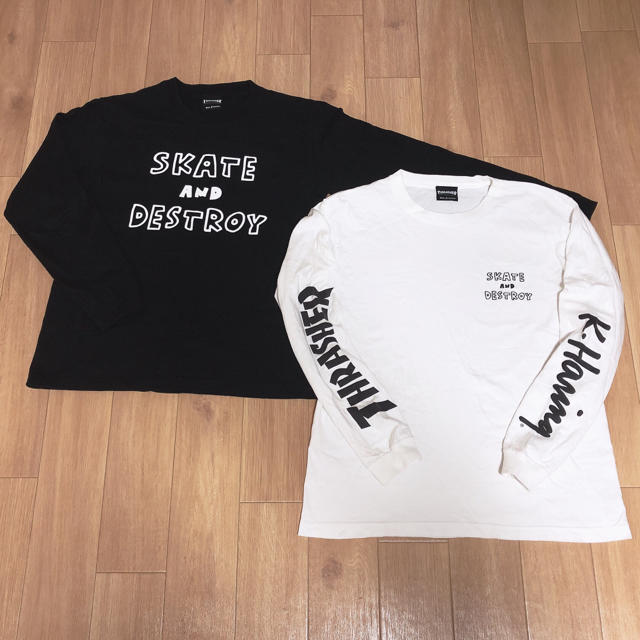 THRASHER(スラッシャー)の【THRASHER】【Keith Haring】ロングTシャツ 黒白 レディースのトップス(Tシャツ(長袖/七分))の商品写真