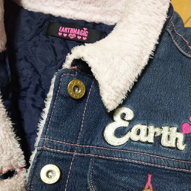 EARTHMAGIC(アースマジック)のアースマジック☆ボア付 デニムブルゾン☆150 キッズ/ベビー/マタニティのキッズ服女の子用(90cm~)(ジャケット/上着)の商品写真