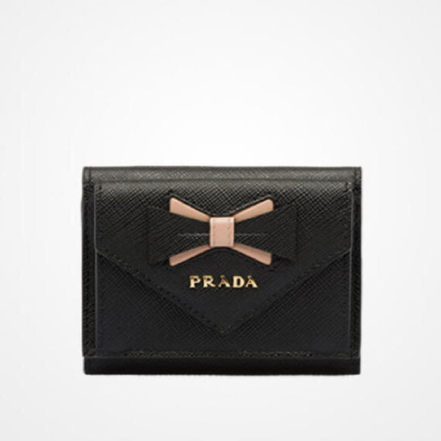 【最終値下げ】PRADA 美品リボン付き サフィアーノ レザー 財布 3つ折りファッション小物