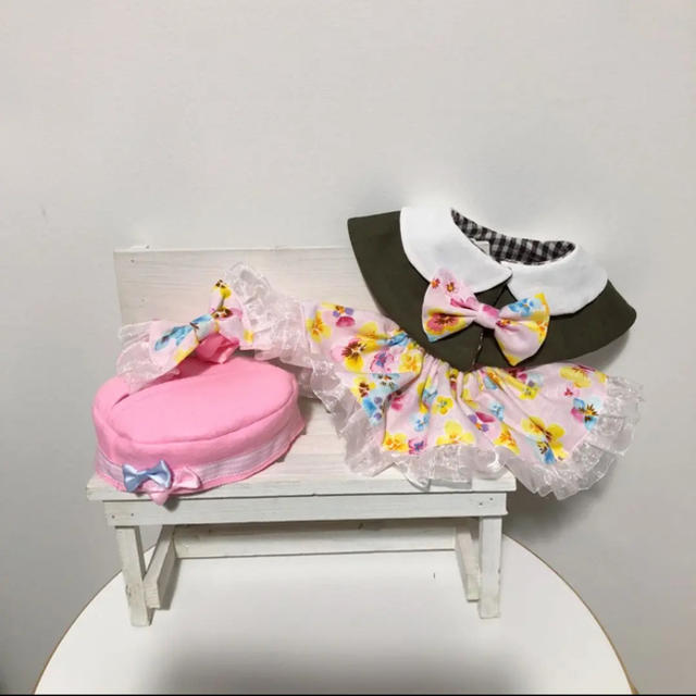 カーキ×ピンク　パンジー柄　おでかけコスチューム ハンドメイドのハンドメイド その他(その他)の商品写真