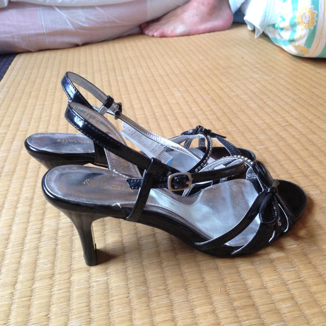格安★黒ミュールサンダル結婚式フォーマル レディースの靴/シューズ(ミュール)の商品写真