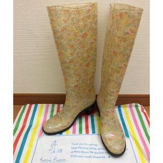 一度のみの着用 ロペピクニック レインブーツ 黄色 フラワー Mサイズ 可愛い♡(レインブーツ/長靴)