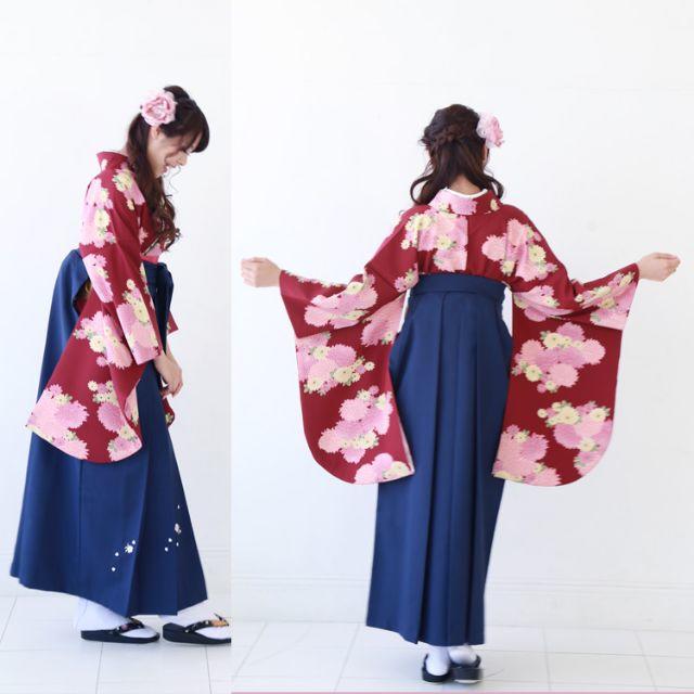 卒業式 袴 女 女性 レトロ 袴セット 卒業式袴セット2尺袖着物&袴、長襦袢