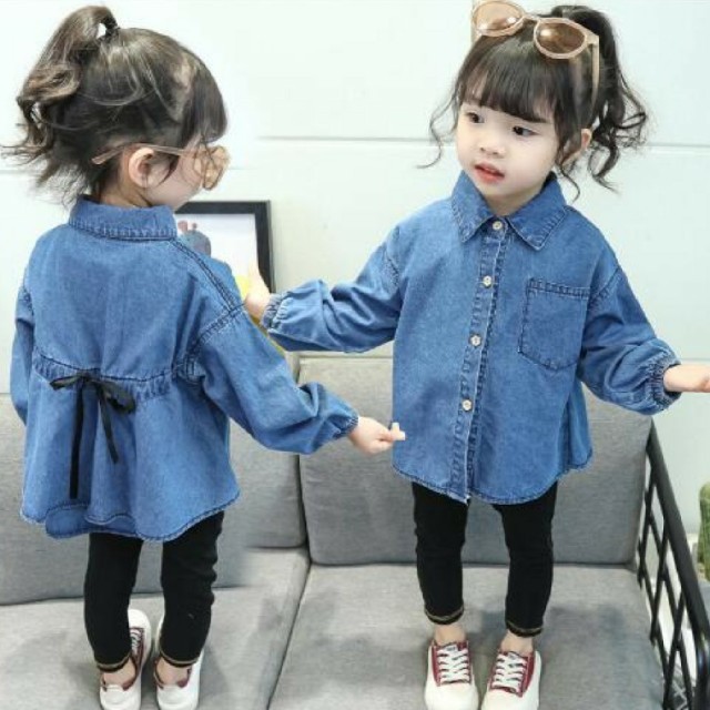 ZARA KIDS(ザラキッズ)の新品 新作♡ backstyleリボン デニムシャツ 厚手 キッズ/ベビー/マタニティのキッズ服女の子用(90cm~)(ブラウス)の商品写真