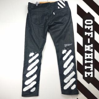 オフホワイト(OFF-WHITE)のオフホワイト OFF-WHITE バイアスプリント デニム 光沢 ストレッチ(デニム/ジーンズ)