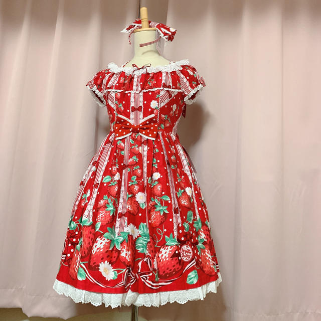 摘みたていちごワンピース+カチューシャ 赤 angelic pretty 激安価格