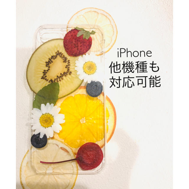 ハンドメイド iPhoneケース スマホケース 押し花 押しフルーツ ハンドメイドのスマホケース/アクセサリー(スマホケース)の商品写真