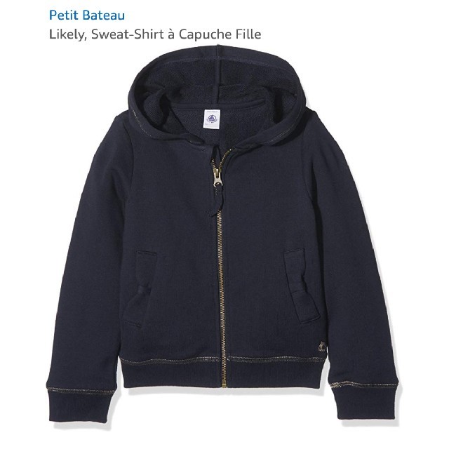 PETIT BATEAU(プチバトー)のused プチバトーゴールドステッチ キッズパーカー5ans/110㎝ネイビー キッズ/ベビー/マタニティのキッズ服女の子用(90cm~)(ジャケット/上着)の商品写真