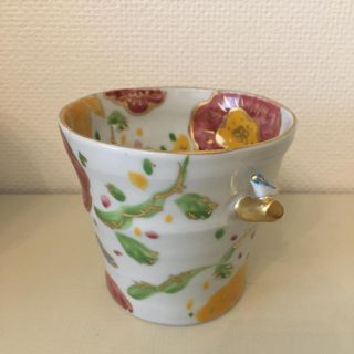 作家もの　金彩　お花　とりカップ　鳥　うつわ　器　(食器)