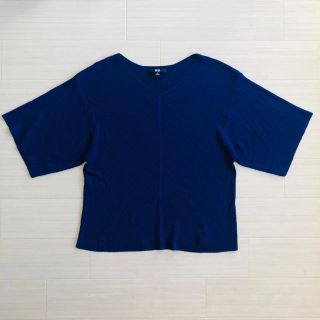 ユニクロ(UNIQLO)のユニクロ リブドルマンVネックセーター（七分袖） M ブルー(カットソー(長袖/七分))