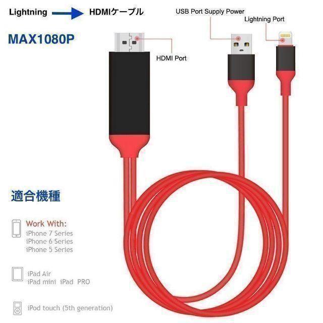 Lightning to HDMI ケーブル iPhone用+車載磁石スタン(黒 スマホ/家電/カメラのテレビ/映像機器(映像用ケーブル)の商品写真