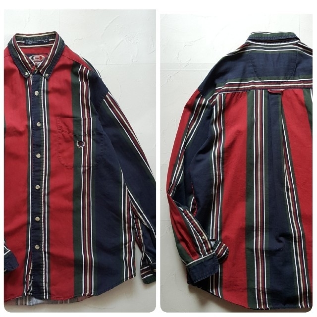 1980s~ マルチカラー　ヘリンボーン　ストライプシャツ　ワンポイント刺繍 2