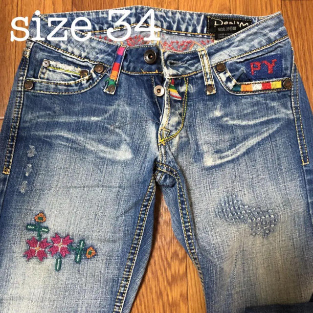 パンツP&Y denim フラワー 刺繍 ☆ デニム ジーンズ  size 34