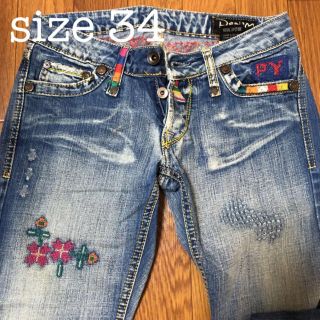 P&Y denim フラワー 刺繍 ☆ デニム ジーンズ  size 34(デニム/ジーンズ)