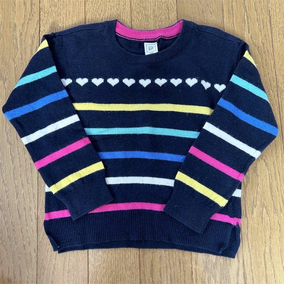 babyGAP(ベビーギャップ)のボーダー ハート ニット 100㎝ GAP キッズ/ベビー/マタニティのキッズ服女の子用(90cm~)(ニット)の商品写真